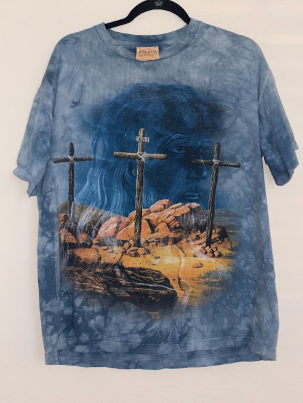 Vtg 2002 Jesus Christ The Mountain Crucifixion Tie Dye T-Shirt Charles Blaylock